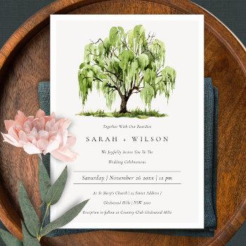 Small Green Watercolor Willow Tree Farm Wedding Invite Front View