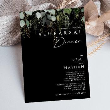 Small Greenery And Gold Leaf | Black Rehearsal Dinner Front View