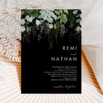 greenery and gold leaf | black wedding invitation