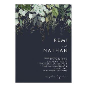 Small Greenery And Gold Leaf | Dark Navy Wedding Front View