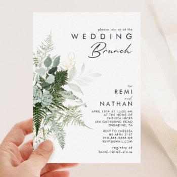 greenery and gold leaf wedding brunch invitation