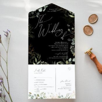 greenery black and gold wedding of seal and send all in one invitation