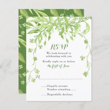 Small Greenery Clover Floral Wedding Rsvp Front View