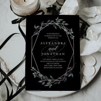 greenery geo black | rose gold wedding foil invitation