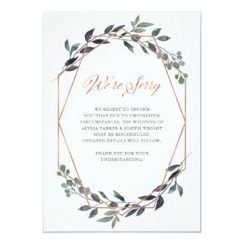 Small Greenery Geo | Rose Gold Wedding Cancellation Front View