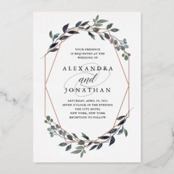 greenery geo white | rose gold wedding foil invitation