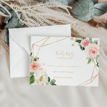 Small Greenery & Gold Geometric Elegant Floral Rsvp Front View