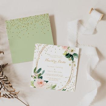 greenery & gold geometric elegant  spanish wedding invitation