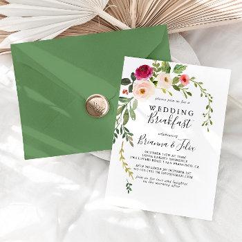 greenery pink blush floral wedding breakfast invitation