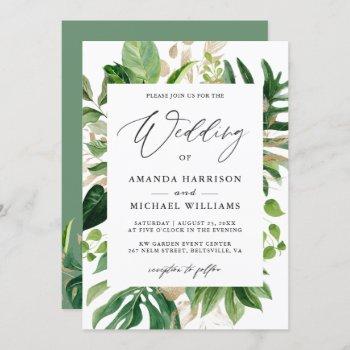 greenery tropical palm leaves summer wedding invitation