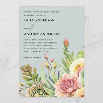 grey blush desert succulent cacti foliage wedding invitation