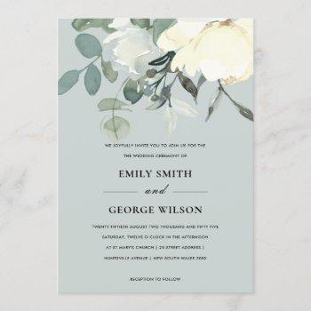grey ivory white floral watercolor bunch wedding invitation