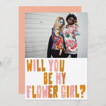 groovy colorful flower girl photo proposal card