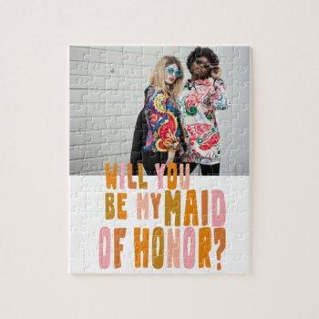 Small Groovy Colorful Maid Of Honor Photo Proposal  Jigsaw Puzzle Front View