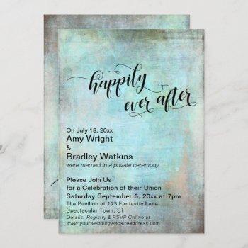 Small Grunge Aqua Happily Ever After Wedding Reception Front View