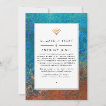 Small Grunge Copper Patina & Turquoise Virtual Wedding Announcement Front View