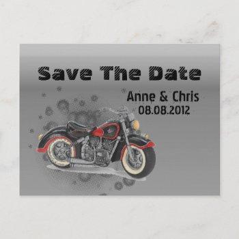 Small Grunge Motorcyle Biker Wedding Save The Date Announcement Post Front View