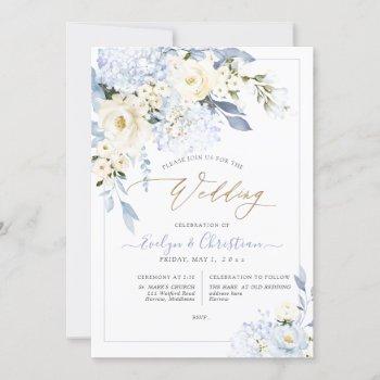 h2 blue hydrangea cream roses wedding invitation