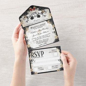 halloween elegant black rose wedding skeletons all in one invitation