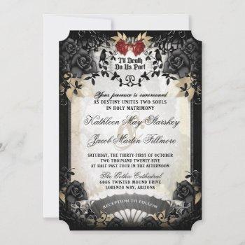halloween elegante black rose wedding invitation