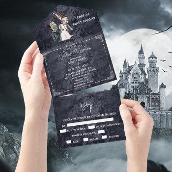 halloween fall october frankenstein bride couple all in one invitation