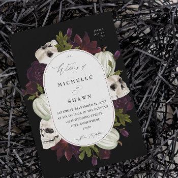halloween purple floral & skull wedding invitation