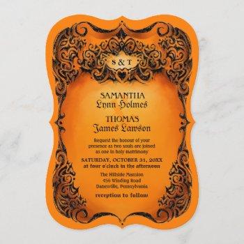 Small Halloween Wedding Invite - Orange - Black Border Front View