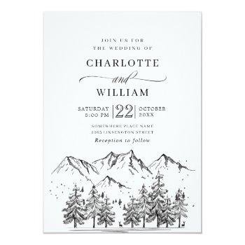 Small Hand Drawn Mountains Forest Wedding Front View