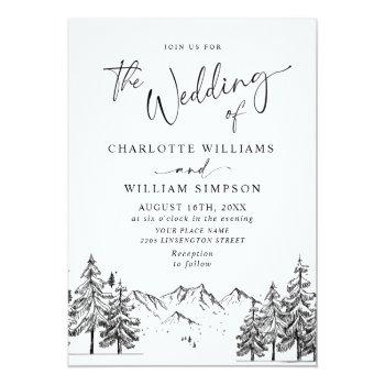 Small Hand Drawn Mountains Forest Wedding Front View