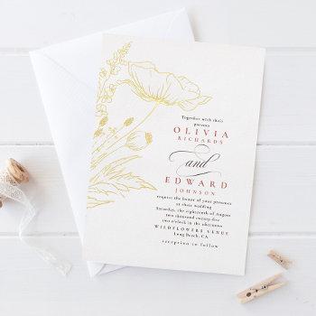 hand-drawn wildflowers dusty pink elegant wedding foil invitation