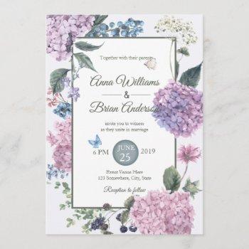 hand-painted hydrangea floral wedding invitation