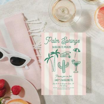handdrawn palm springs pink bachelorette weekend invitation