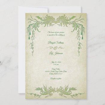 handfasting foliage green bohemian wedding invitation