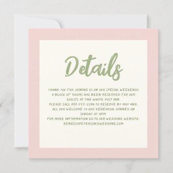 Small Handwriting Pinky Pastel Retro Wedding Details Front View