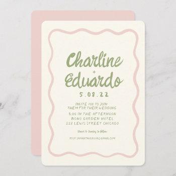 Small Handwritting Wavy Green Pastel Color Wedding Front View