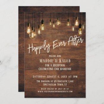 Small Happily Ever After Brown Wood Wall Edison Lights Front View