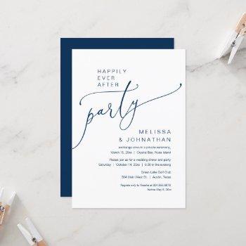 happily ever after, navy wedding elopement party invitation