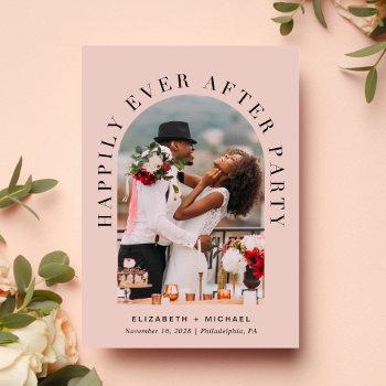 happily ever after party arch photo blush wedding invitation