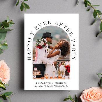 happily ever after party arch photo wedding invitation
