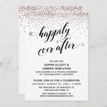Small Happily Ever Ever Hearts Script Rose Gold Confetti Front View