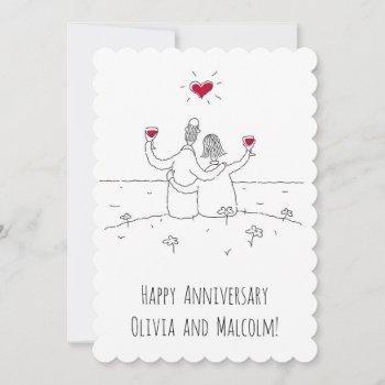 happy wedding anniversary red heart married card