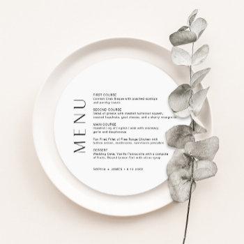 harlow minimalist round wedding dinner menu invitation