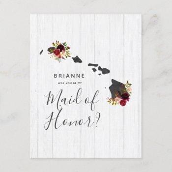 hawaii state floral will you be my maid of honor invitation