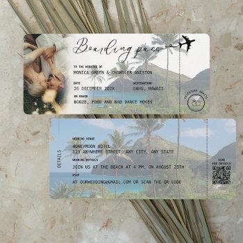 hawaii tropical boarding pass qr photo wedding invitation