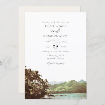 hawaii vintage beach ocean palm tree wedding invitation