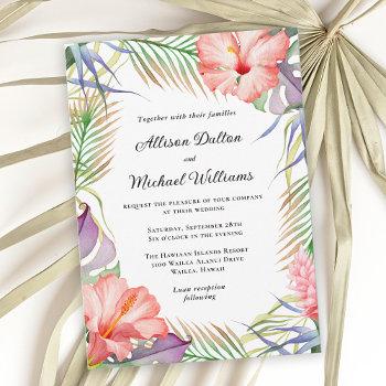 hawaiian luau tropical floral wedding invitation