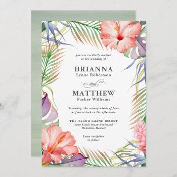 hawaiian luau tropical island floral wedding invitation