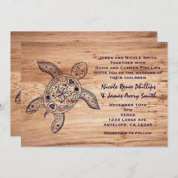 hawaiian turtle & light wood wedding invitations