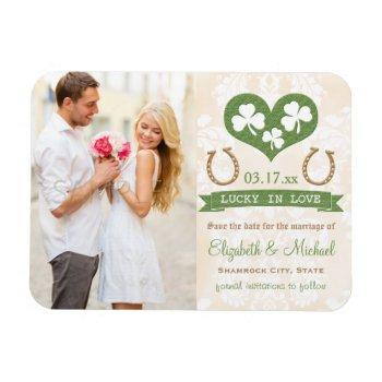 Small Heart And Shamrock Lucky Horseshoe Save The Date Magnet Front View