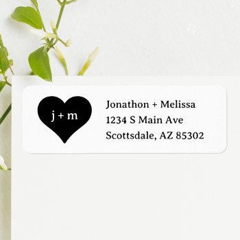 Small Heart Initials Wedding  Return Address Label Front View